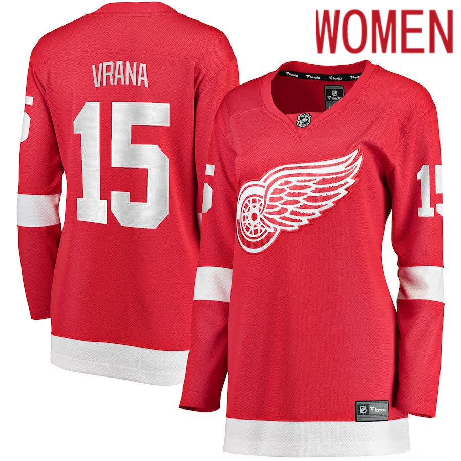 Women Detroit Red Wings #15 Jakub Vrana Fanatics Branded Red Home Breakaway NHL Jersey